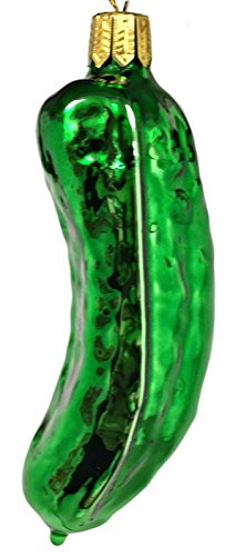 Small Green Shiny Cucumber Pickle German Glass Christmas Ornament Decoration