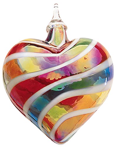 Glass Eye Studio Designer Rainbow White Cane Heart Ornament