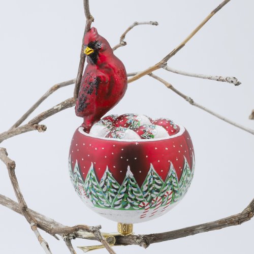 5″ David Strand Designs Glass Birds Nest Cardinal Snowfall Christmas Ornament