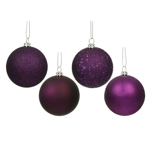 18ct Purple Plum 4-Finish Shatterproof Christmas Ball Ornaments 1.25″ (30mm)