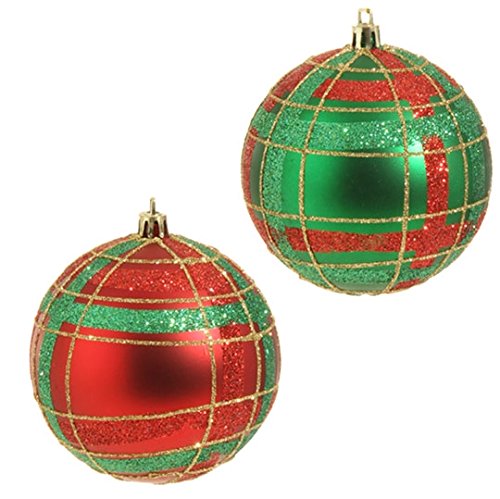 RAZ 3.5″ Glittered Plaid Ball Ornaments- Set of 2 Christmas Ornament