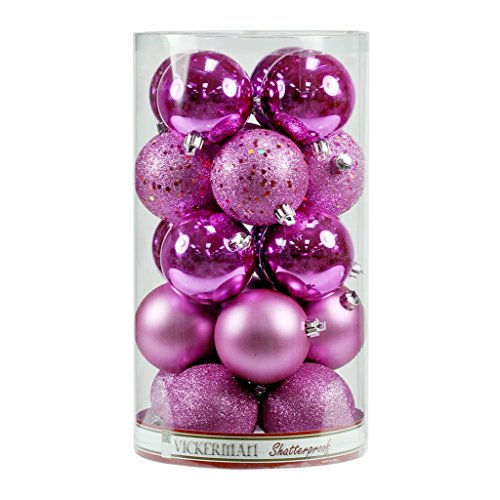 Vickerman 163115 – 1″ Orchid Pink Shiny Matte Glitter Sequin Ball Christmas Tree Ornament (18 pack) (N590309)