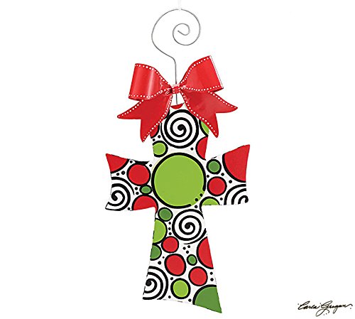 Wooden Cross Dots & Swirls Christmas Tree Ornament – Christmas Xmas Holiday Hanging Decorative Accessory