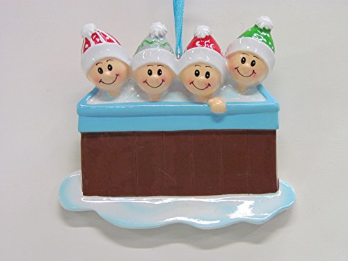 Personalizable Christmas Holiday Ornament Hot Tub Family of 4, Customizable Family Ornament