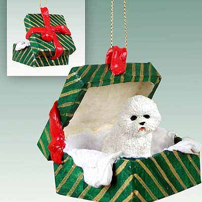 Conversation Concepts Bichon Frise Gift Box Green Ornament