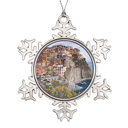 Follies Christmas Cinque Terre, Italy Snowflake Pewter Christmas Ornament