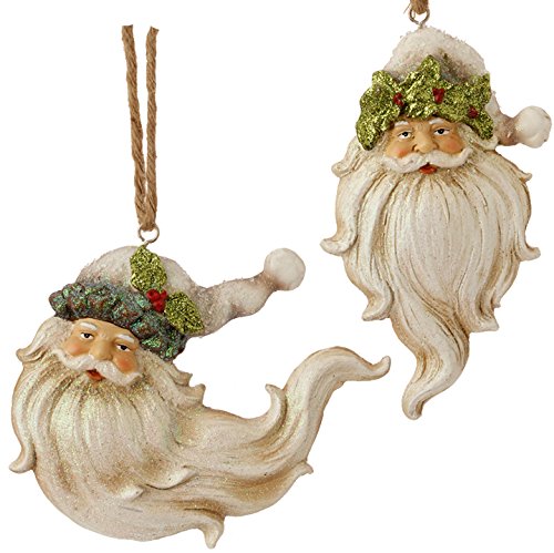 RAZ Imports – Sageberry – 5.5″ Glittered Holly Santa Claus Head Ornaments – Set of 2