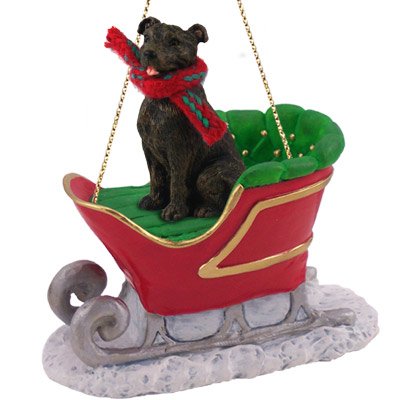 Staffordshire Bull Terrier Brindle Sleigh Ride Ornament