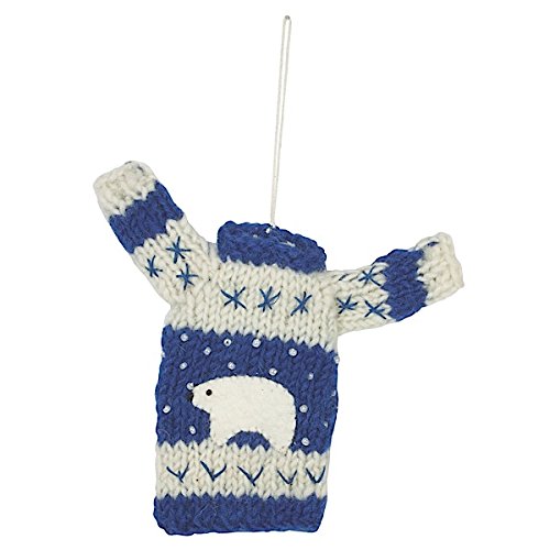 Sweater Ornament Polar Bear, Blue Handmade Certified Fair Trade
