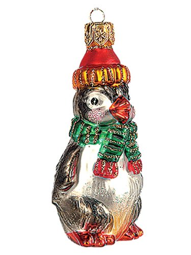 Penguin Wearing Hat and Scarf Polish Glass Christmas Ornament Tree Decoration