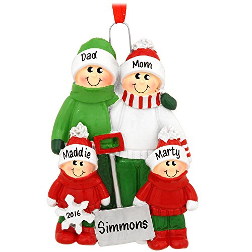 Shovel Family of 4 Personalized Christmas Tree Ornament