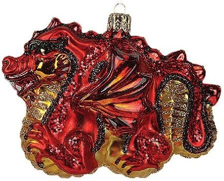 Chinese Red Dragon Glass Christmas Ornament Made in Poland Decoration