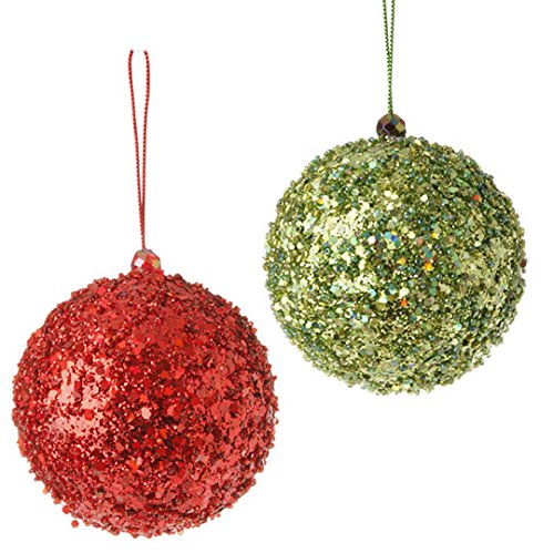 RAZ Imports – 4″ Glitter Ball Ornaments – Set of 2