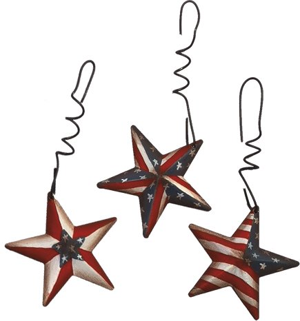 Patriotic Dimensional Tin Star Miniature 2″ High Ornament Set of 12