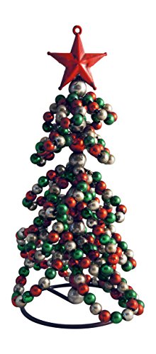 6 1/4 Inch Metal Christmas Tree with Beads – Red, Green and Silver