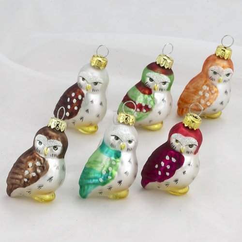 Kurt Adler 1.96-Inch Glass Owl Ornaments, 6-Piece Set