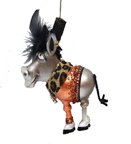 December Diamonds Blown Glass Ornament – Mr. Donkey with Black Feather Hat