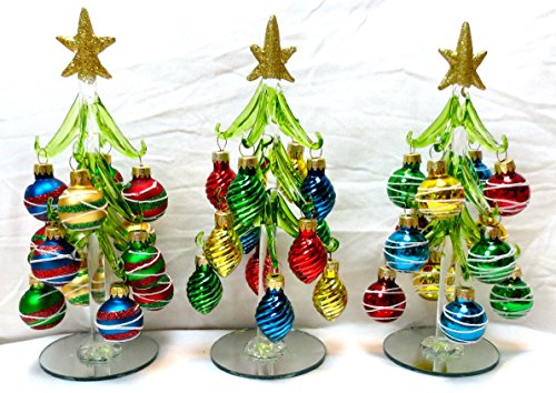 Ganz 8 1/4″ tall Blown Glass Trees with Ornaments Set of 3 EX29352