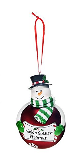 Ganz Christmas Merry Snowman Glass Ornaments Friendship & Fun & Sentiment Design (World’s Greatest Fireman (Red) EX27480)