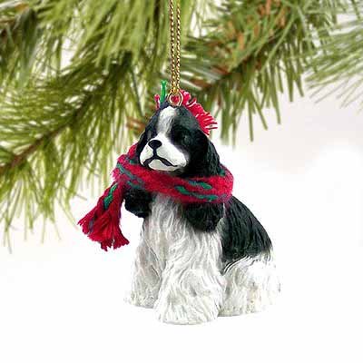 1 X Cocker Spaniel Miniature Dog Ornament – Parti Black