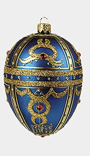 Blue Royal Braid Egg Faberge Inspired Polish Glass Ornament Easter Christmas Egg