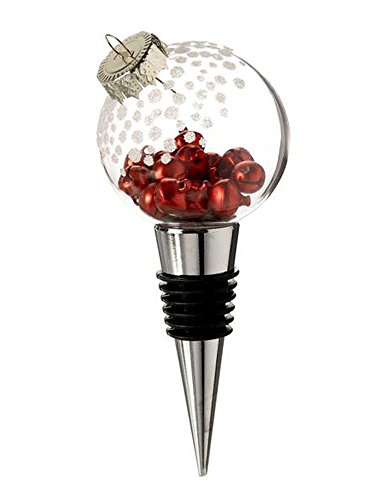 Red Jingle Bell Filled Glass Ornament Bottle Topper – By Ganz