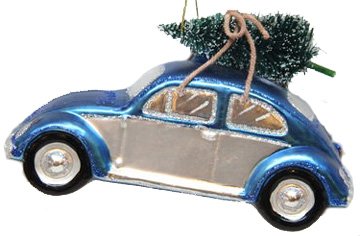 December Diamonds Car with Tree Glass Christmas Hanging Ornament VW Beetle Bug
