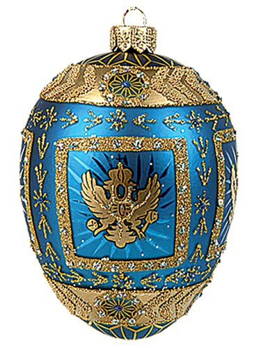 Faberge Inspired Blue Eagle Egg Polish Blown Glass Christmas or Easter Ornament