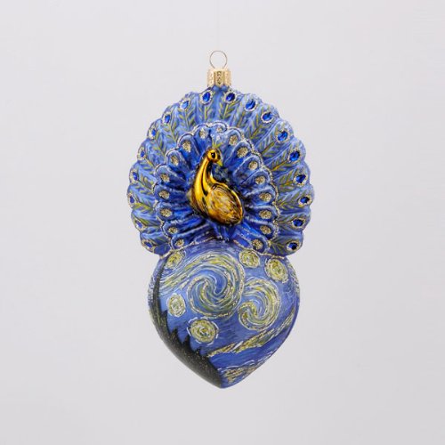 5.5″ David Strand Designs Glass Proud Peacock Starry Night Christmas Ornament