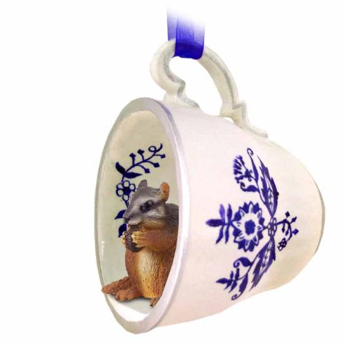 Chipmunk Tea Cup Blue Ornament