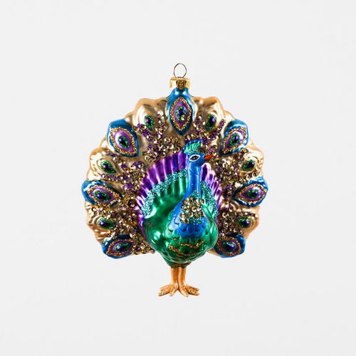 Royal Peacock Bird Glass Christmas Tree Ornament, 5 Inches