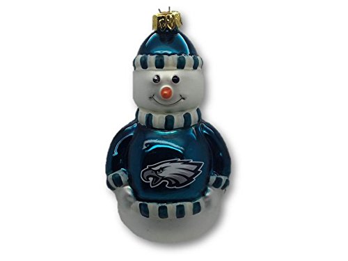 NFL Philadelphia Eagles Blown Glass Snowman Christmas Ornament