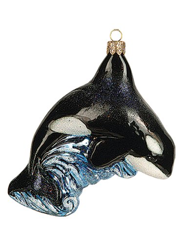 Orca Killer Whale Polish Mouth Blown Glass Christmas Ornament Tree Decoration