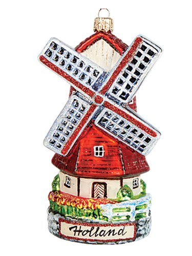 Holland Dutch Windmill Polish Mouth Blown Glass Christmas Ornament Decoration