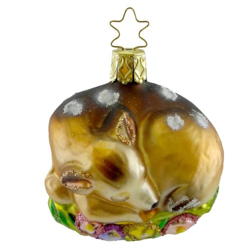 Inge Glas FOREST DREAMS Blown Glass Ornament Deer Sleeping 117908