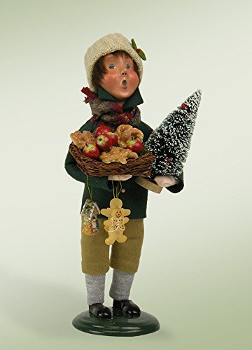 10″ Caroler Boy with Tree and Gingerbread Ornaments Christmas Table Top Decoration