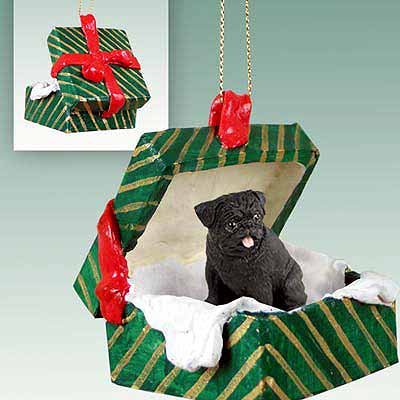 Conversation Concepts Pug Black Gift Box Green Ornament