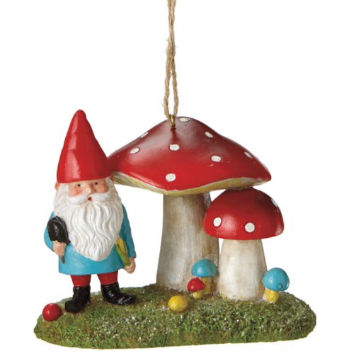 Garden Gnome with Mushrooms Ornament