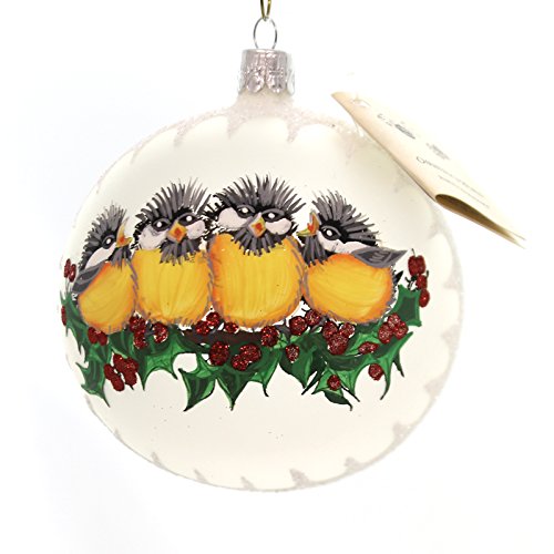 Christina’s World CAROLING CHICKADEES Glass Ornament Ball Bird Christmas Bir206