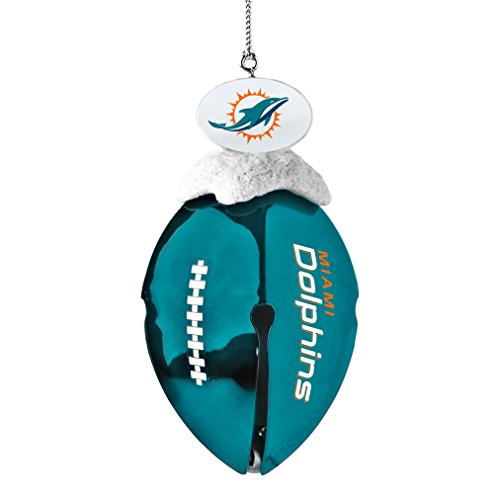 NFL Miami Dolphins Metal Football Bell Ornament, 2″, White