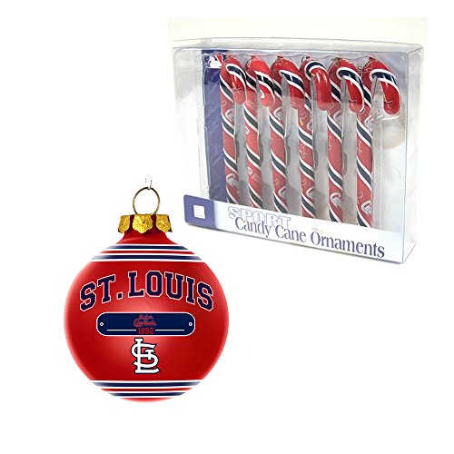 Bundle-2 Items St. Louis Cardinals MLB 2014 Christmas Ball Ornament and 6 Pack Candy Cane Ornament Combo