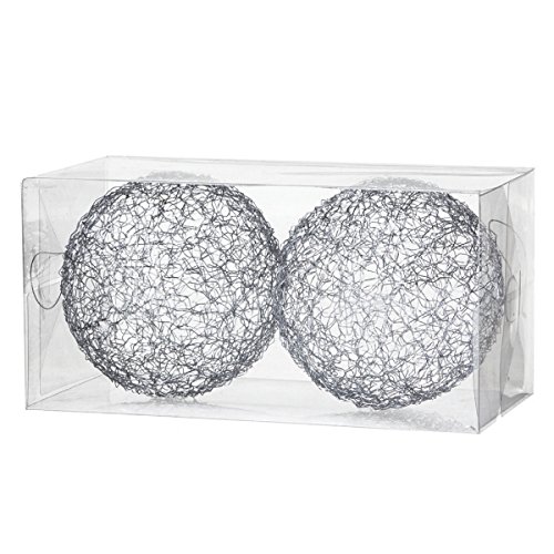 Pack of 2 Tell A Story Contemporary Silver Woven Metal Wire Christmas Ball Ornaments 5″