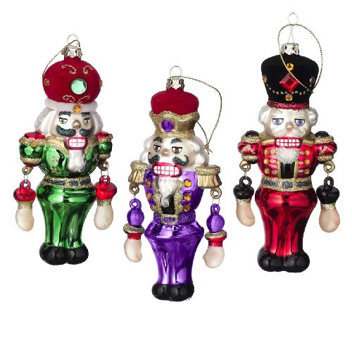 Nutcrackers with Gems Glass Christmas Ornaments Set of 3