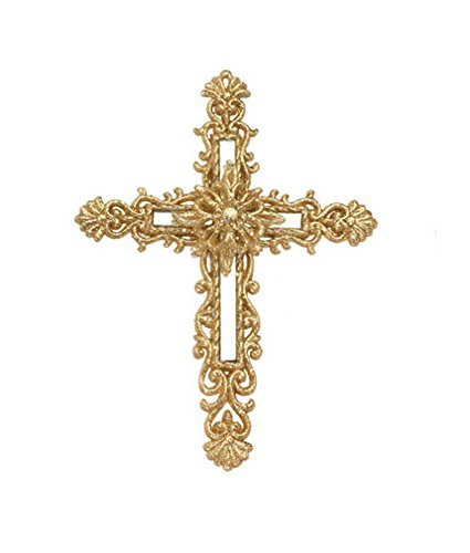 6″ Victorian Inspirations Gold Glitter Cross with Heart Design Christmas Ornament