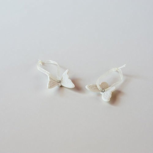 Pair 1.25″ White Porcelain Butterfly Ribbon Loop Christmas Ornament by 180 Degrees [並行輸入品]