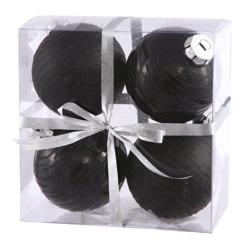 Vickerman 24674 – 3″ Black Glitter Ball Christmas Tree Ornament (4 pack) (N110817A)