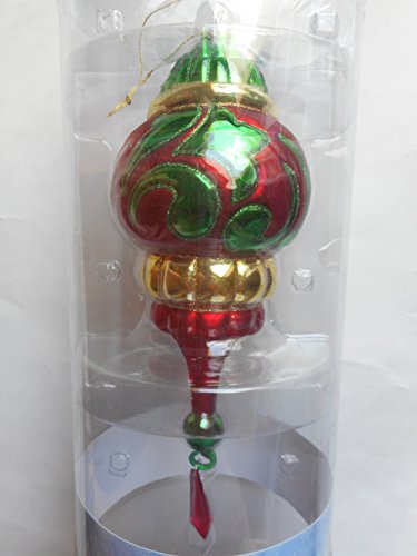 Jim Shore Large Blown Glass Ornament 11″ Long Red, Green and Gold
