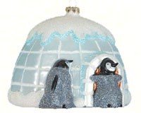 Penguin Igloo Glass Ornament