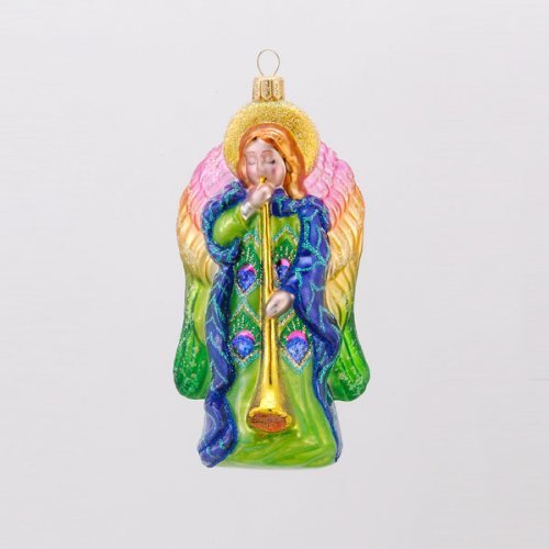 David Strand Designs Glass Heavenly Music Peacock Angel Christmas Ornament 6 by Kurt Adler