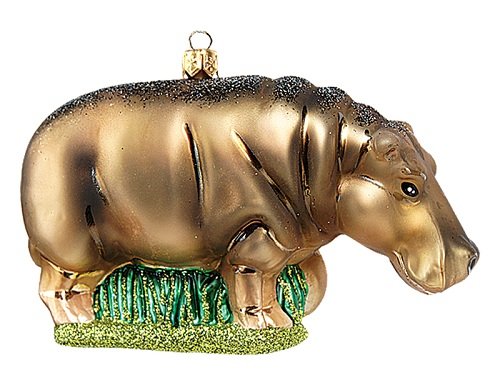 Hippo Hippopotamus Polish Mouth Blown Glass Christmas Ornament Tree Decoration